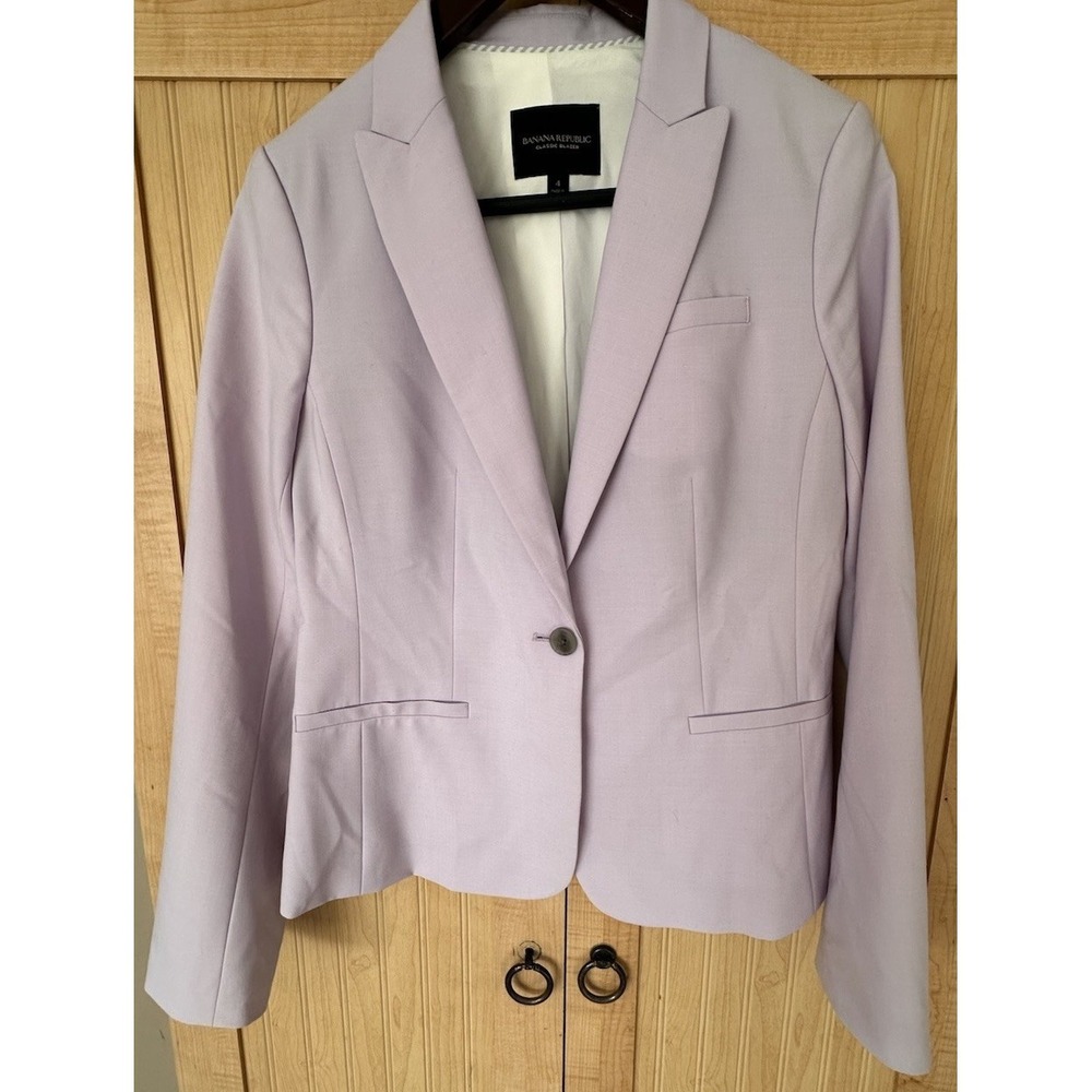 Banana Republic Lavender Classic Blazer Jacket Italian Wool Blend SZ 4 Washable - Picture 2 of 7